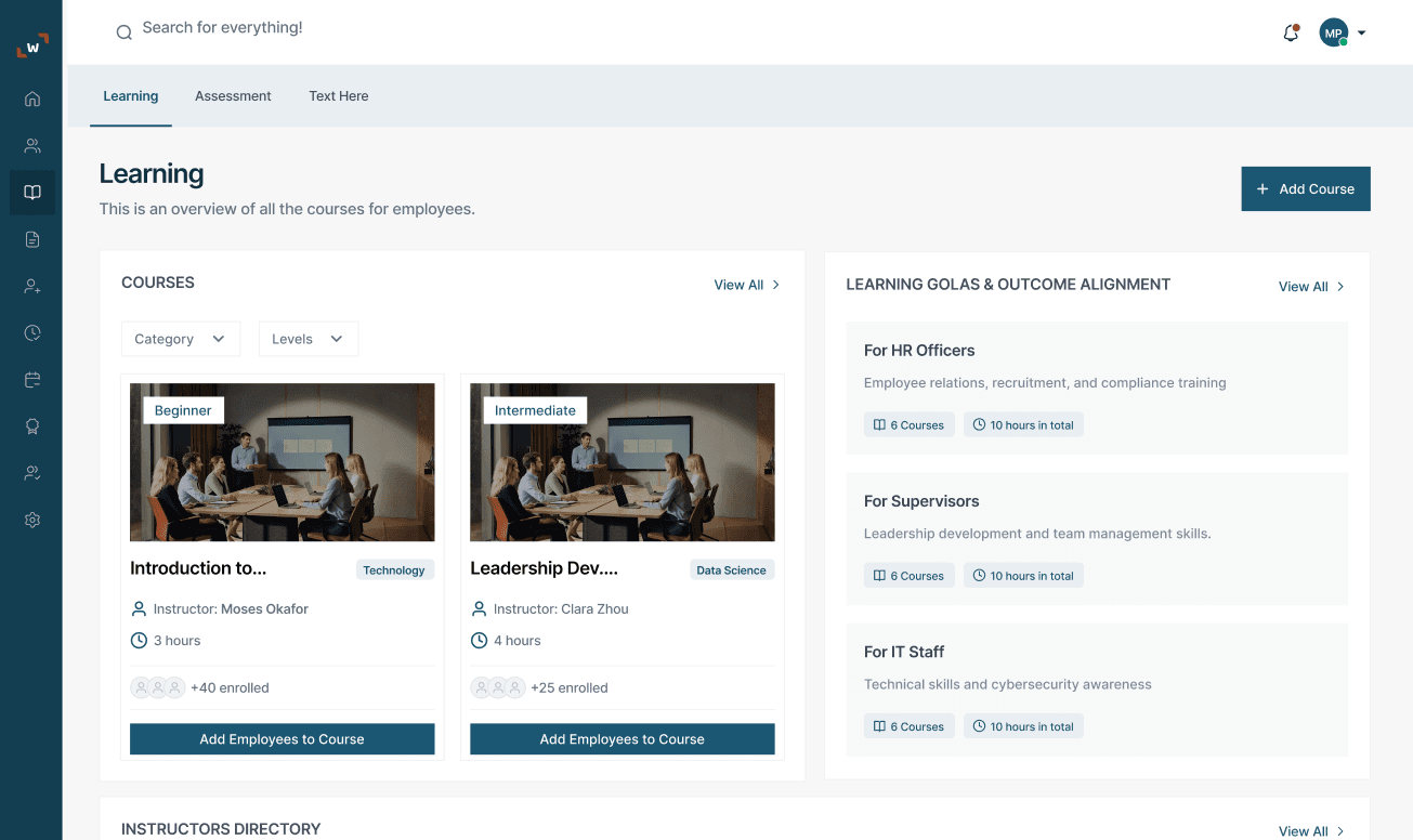 Learning dashboard